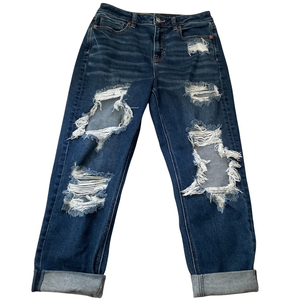 American Eagle Distressed Ripped‎ Stretch Jeans Dark Wash Women 4 Short 1547